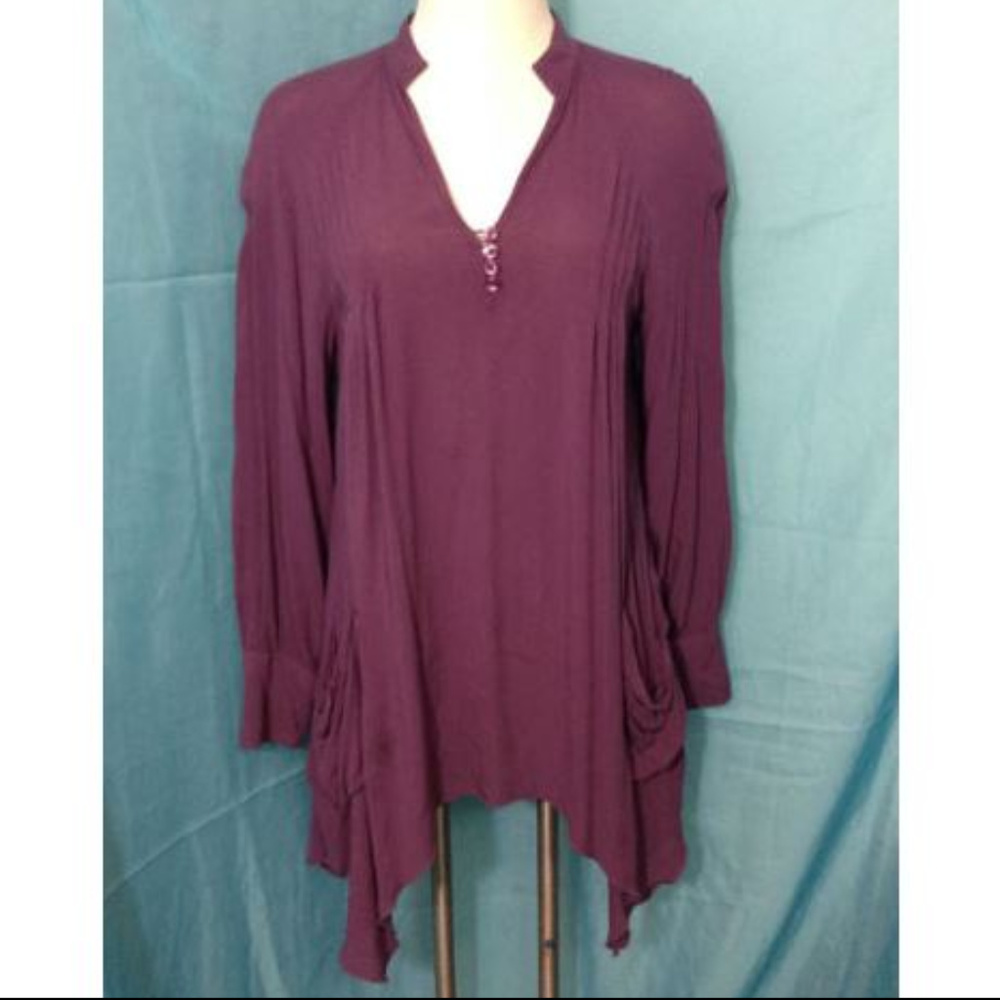 Purple Flowy Top Shirt Blouse Asymetrical